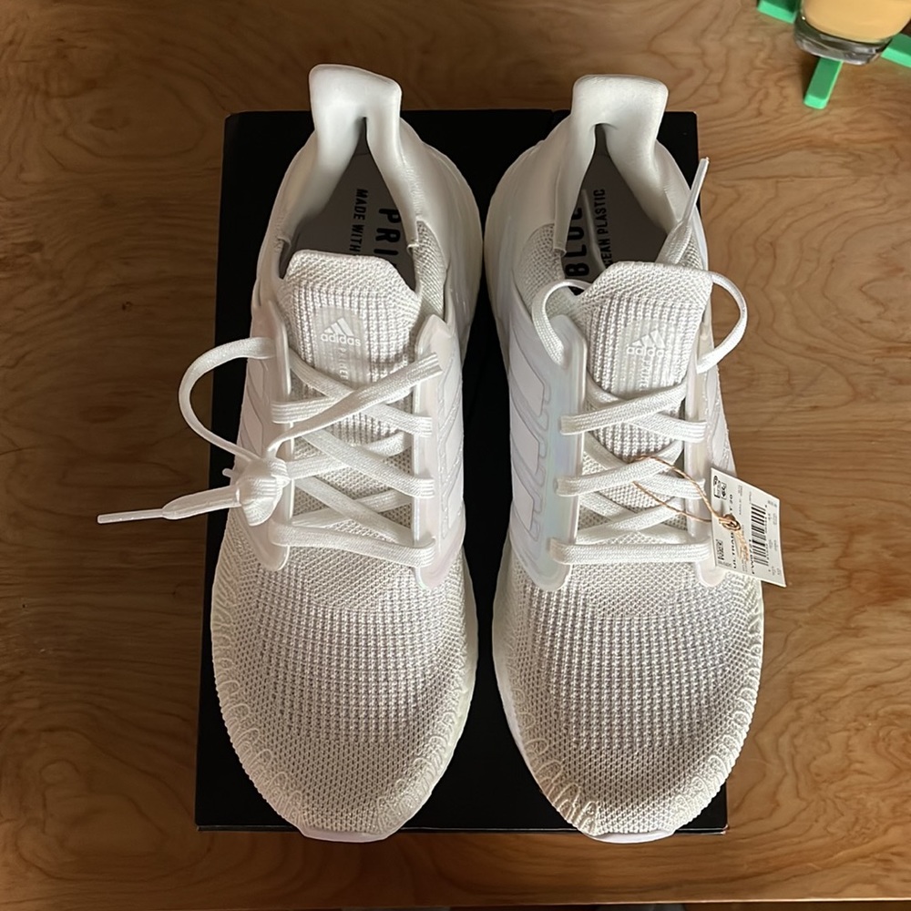 Mens Ultraboost 20, Adidas. White iridescent.